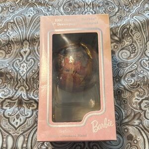 Barbie 1997 4” Decoupage Holiday Ornament With Wooden Stand